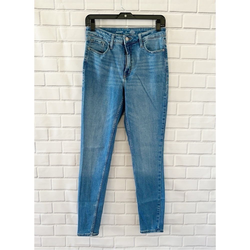 Old Navy Rockstar Super Skinny Jeans 8 Long High Rise Medium Wash Blue Denim